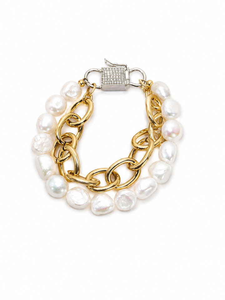 Pulseira Elos com Pérolas Naturais
