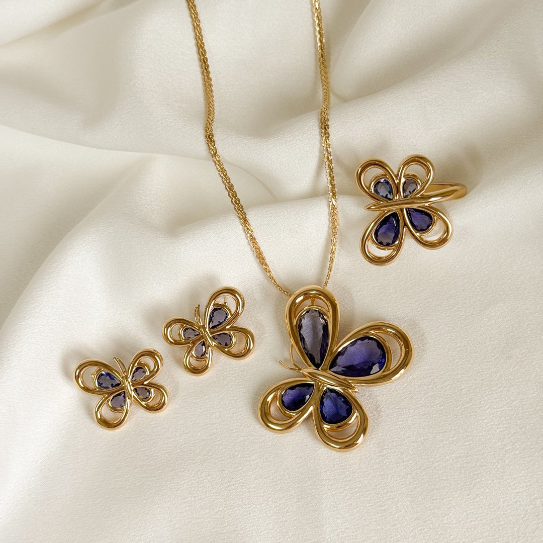 Colar Flor Azul — Ouro 18k