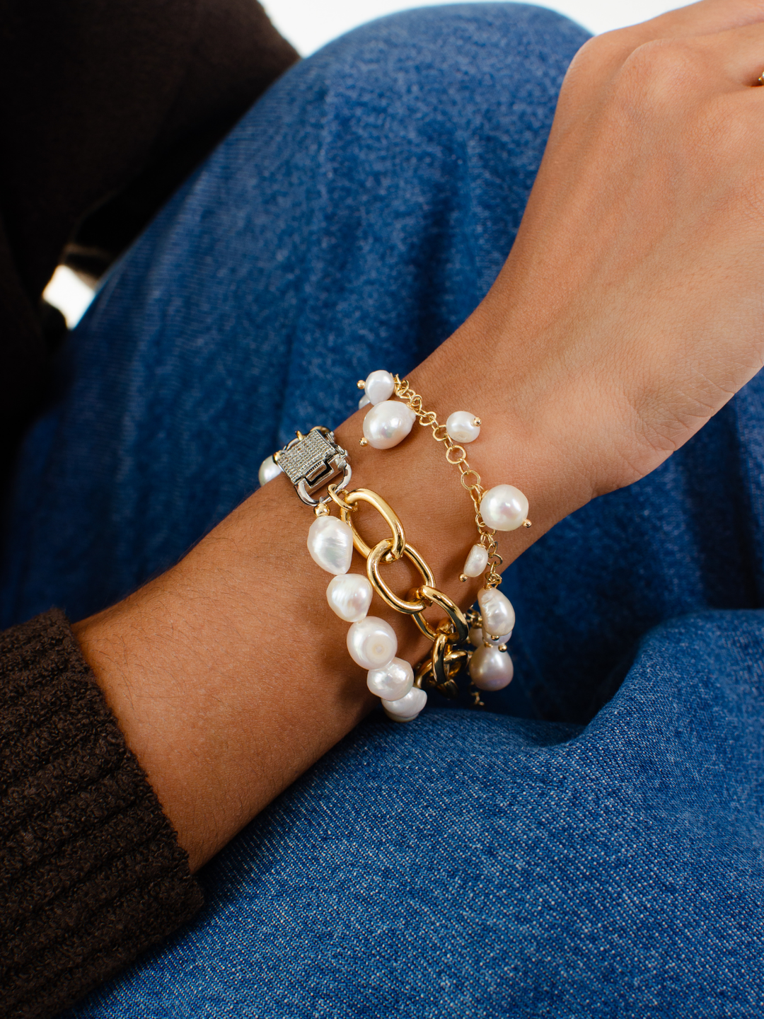 Pulseira Elos com Pérolas Naturais