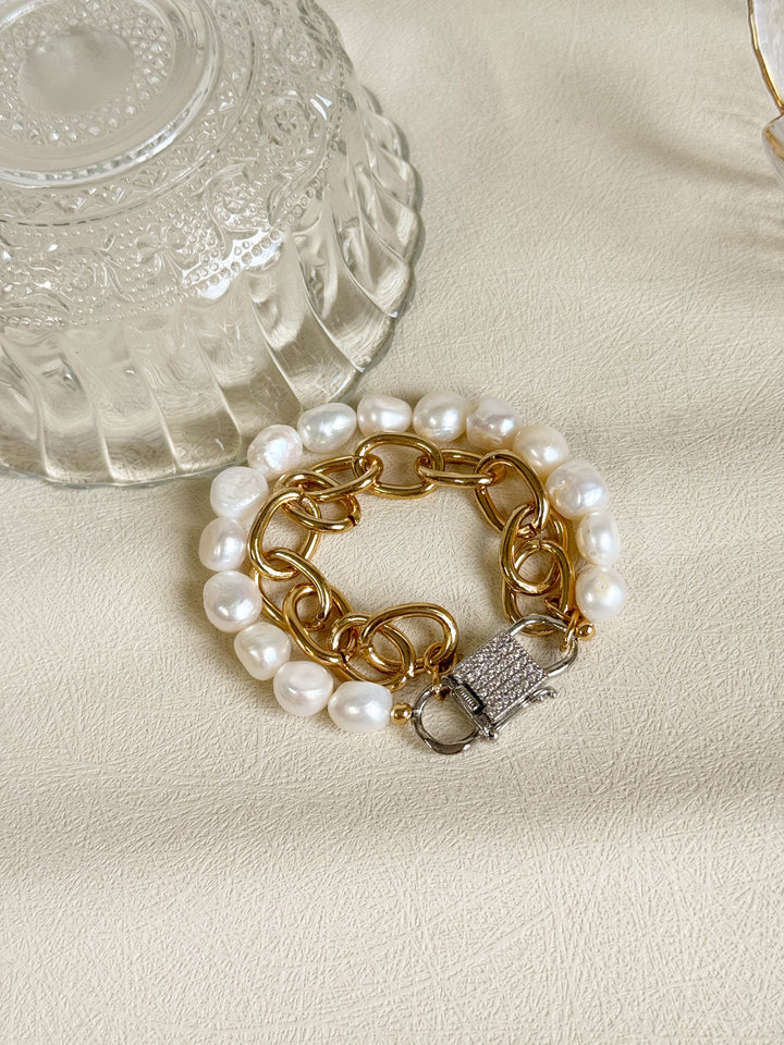 Pulseira Elos com Pérolas Naturais