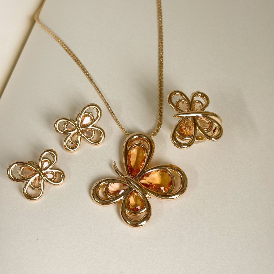 Colar Borboleta Âmbar — Ouro 18k